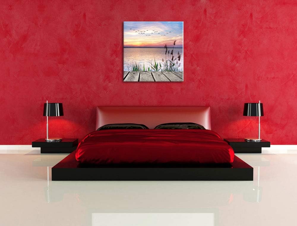 Pixxprint Steg mit Ausblick aufs Meer, Format: 70x70 auf Leinwand, 70x70