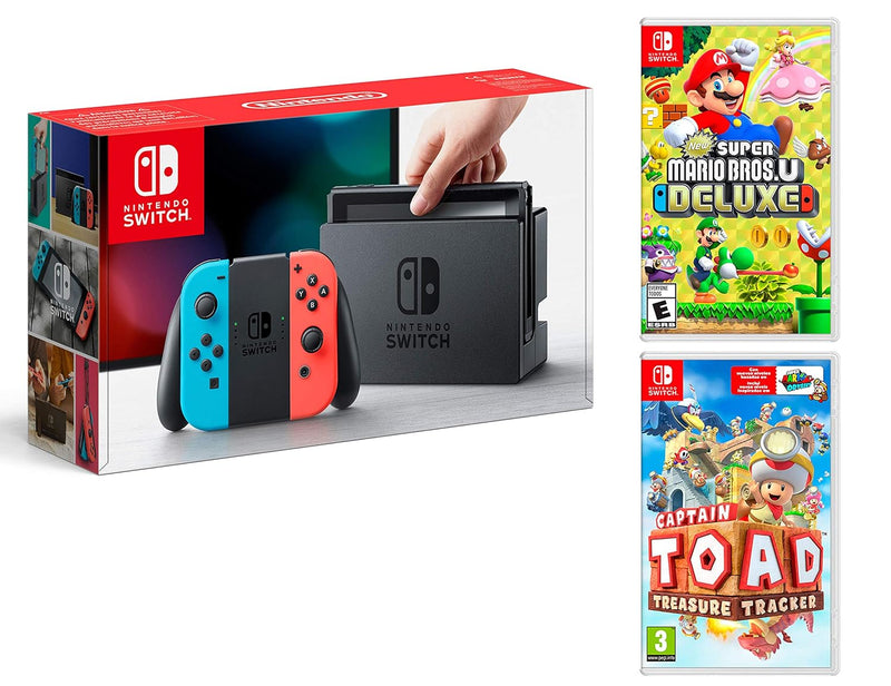 Nintendo Switch 32Gb Neon-Rot/Neon-Blau + New Super Mario Bros. U Deluxe + Toad Treasure Tracker