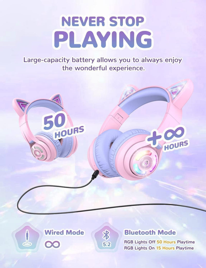 iClever Bluetooth Kopfhörer Kinder über Ohr, Verstellbare 74/85/94dB Lautstärkeregler, 50 Stunden Sp