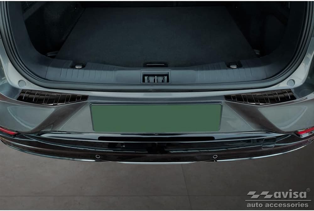 Avisa Schwarz Edelstahl Heckstossstangenschutz kompatibel mit Ford Mustang Mach-E 2020- 'Ribs' (2-Te