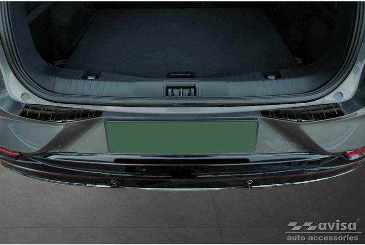 Avisa Schwarz Edelstahl Heckstossstangenschutz kompatibel mit Ford Mustang Mach-E 2020- 'Ribs' (2-Te