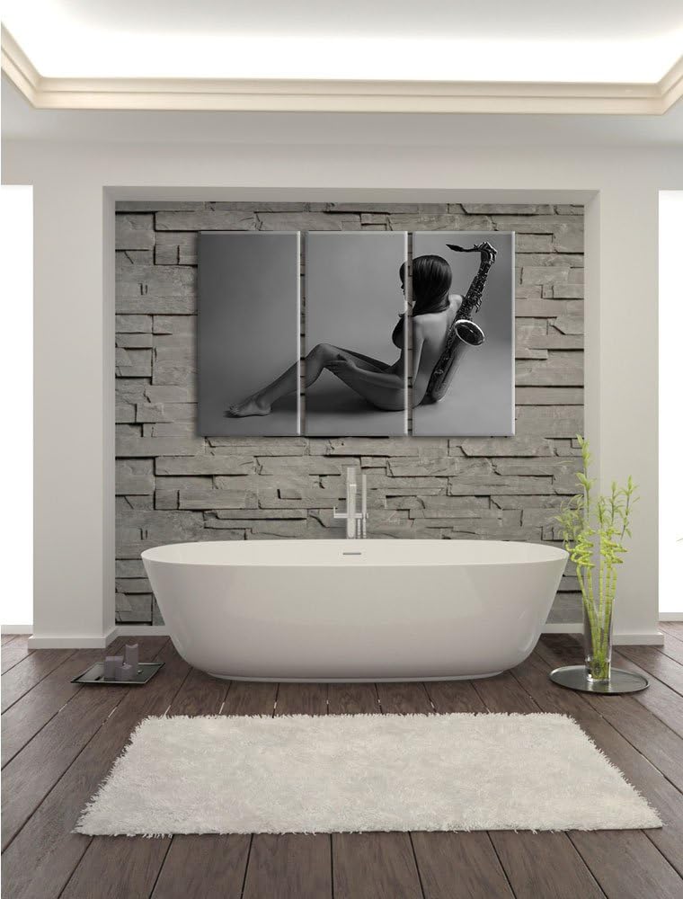 Pixxprint Attraktive Frau mit Saxophone als Leinwandbild/Grösse: 3 Teilig (120x80 cm) cm/Wandbild/Ku