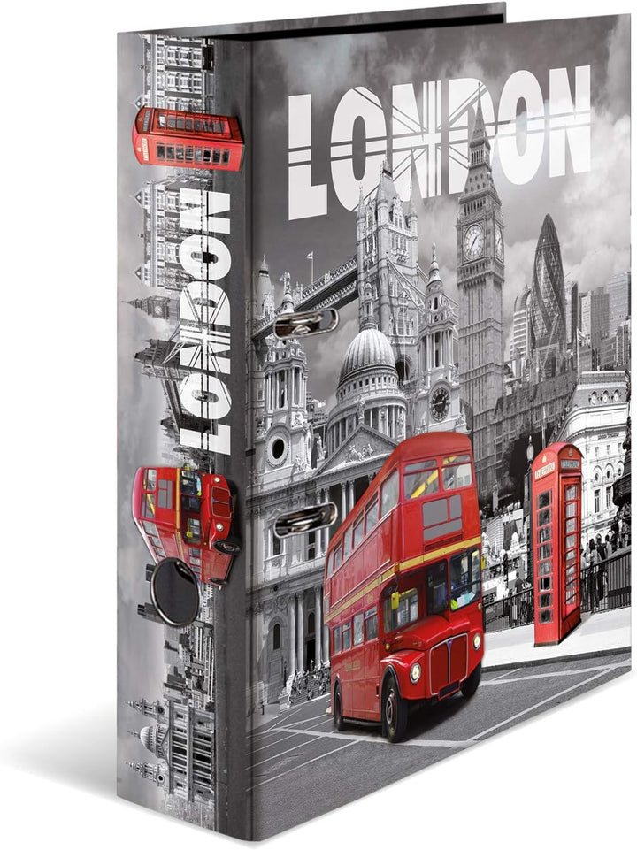 HERMA 7172 Ordner A4 Städte London, 10 Stück, 7 cm breit, Motiv Aktenordner aus Pappe mit Innendruck