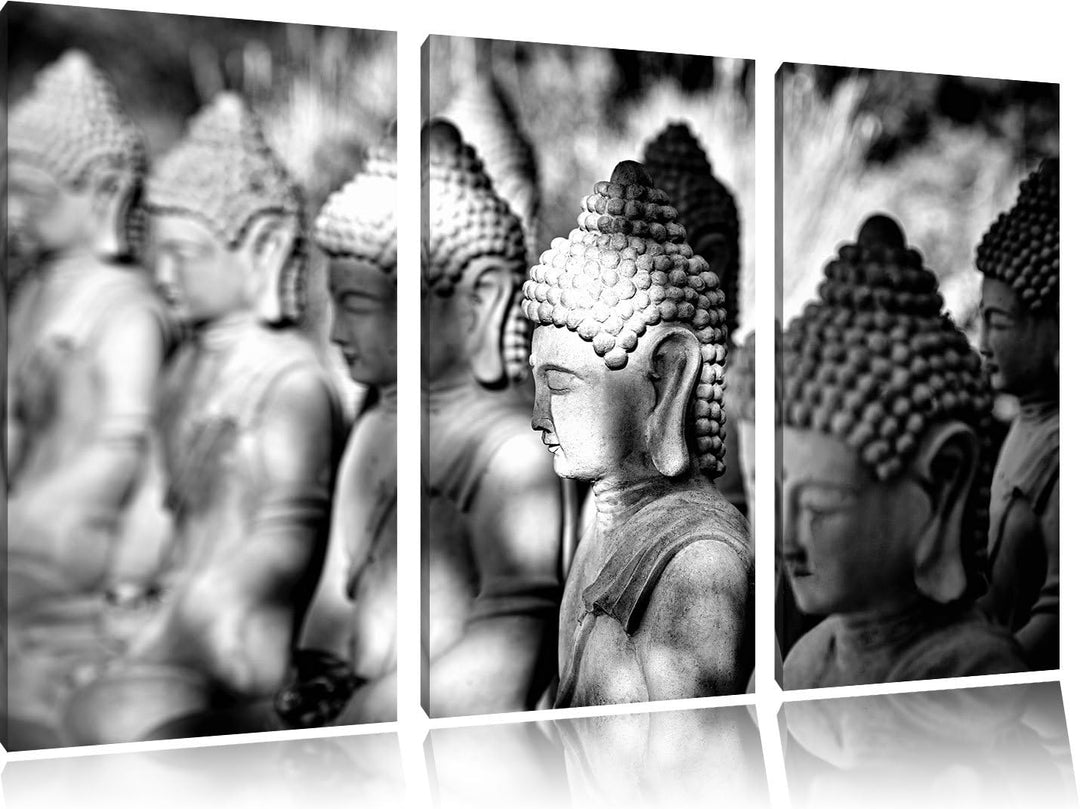 Pixxprint Buddha-Statuen in Einer Reihe / 3-Teilig/Gesamtmass 120cm Leinwandbild bespannt auf Holzra