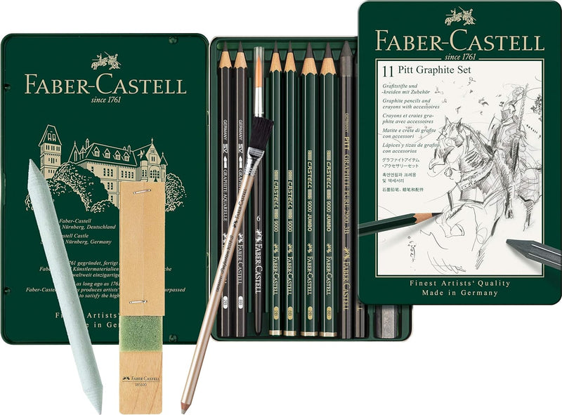 Faber-Castell - Pitt Graphite Set im Metalletui, klein, 11 + 3 -teilig (inklusive Radierstift mit Pi