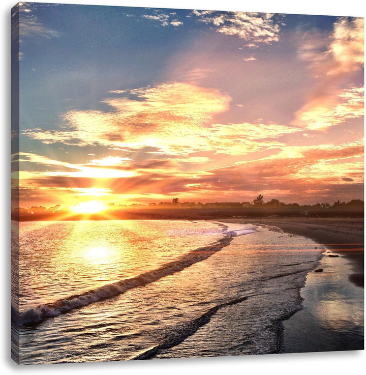 Los Angeles Beach, Format: 70x70 auf Leinwand, XXL riesige Bilder fertig gerahmt mit Keilrahmen, Kun