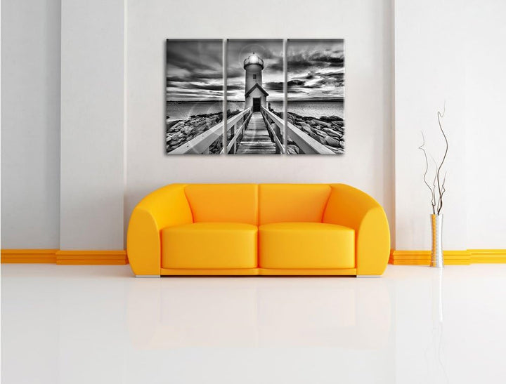 Pixxprint Leuchtturm bei Sonnenuntergang als Leinwandbild/Grösse: 3 Teilig (120x80) cm/Wandbild/Kuns