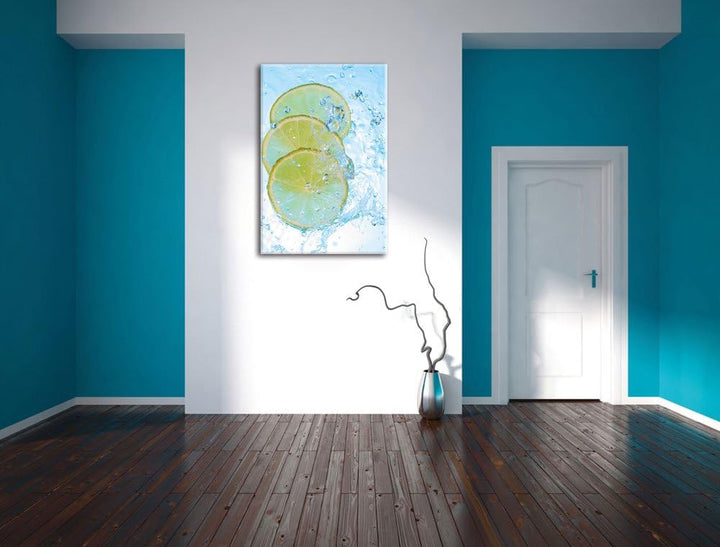 Zitrone fällt ins Wasser, Format: 100x70 auf Leinwand, XXL riesige Bilder fertig gerahmt mit Keilrah