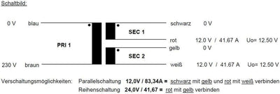 Sedlbauer Ringkerntrafo Transformator 1000VA 2x12V für Audio, Industrie, Halogen und Schienensysteme