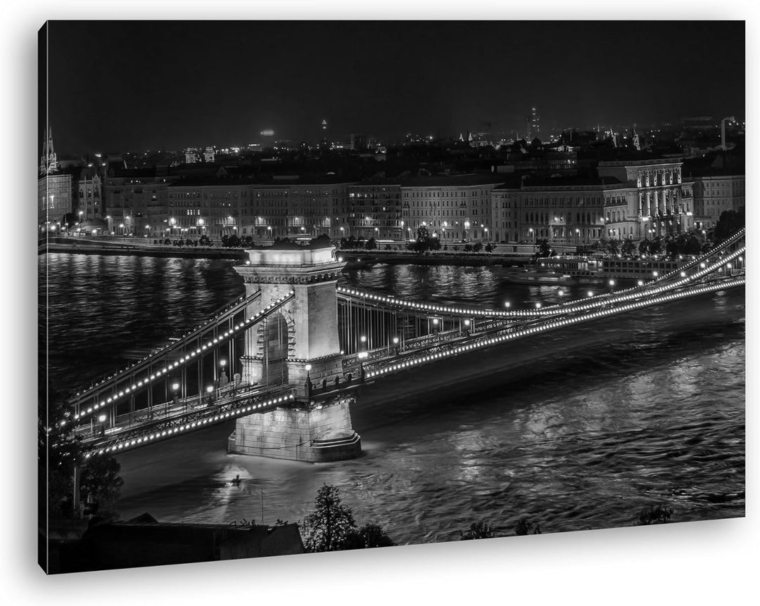 deyoli Kettenbrücke im schönen Budapest Effekt: Schwarz/Weiss im Format: 80x60 als Leinwandbild, Mot