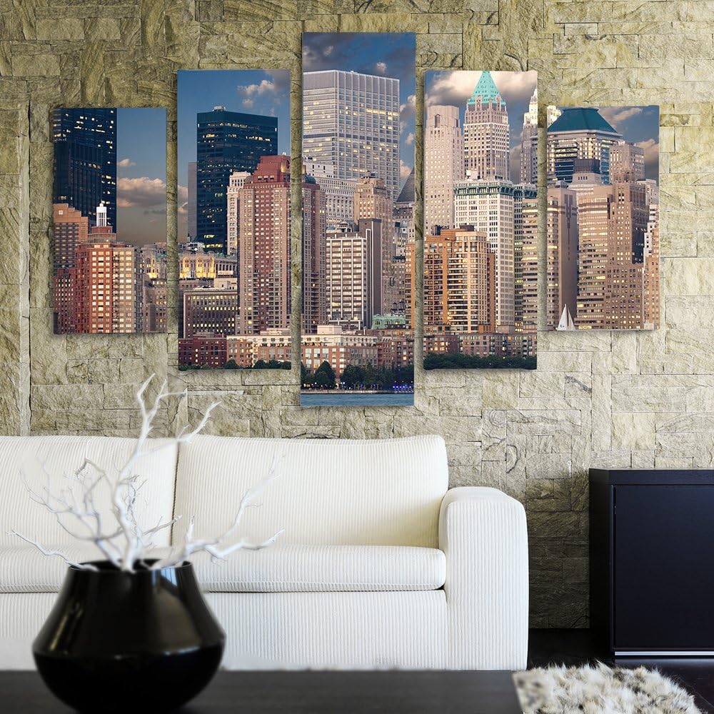 Feeby Moderne Wandpaneele New York 3d Bild für Wohnzimmer Architektur mehrfarbig 100x70 cm Wandpanee