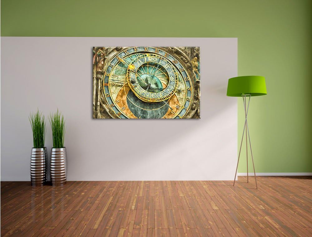 Pixxprint Prager Rathausuhr als Leinwandbild/Grösse: 100x70 cm/Wandbild/Kunstdruck/fertig bespannt,