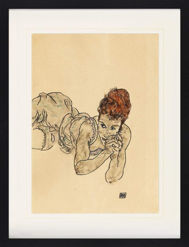 1art1 Egon Schiele Poster Liegende Frau, Zeichnung, 1917 Gerahmtes Bild Mit Edlem Passepartout | Wan
