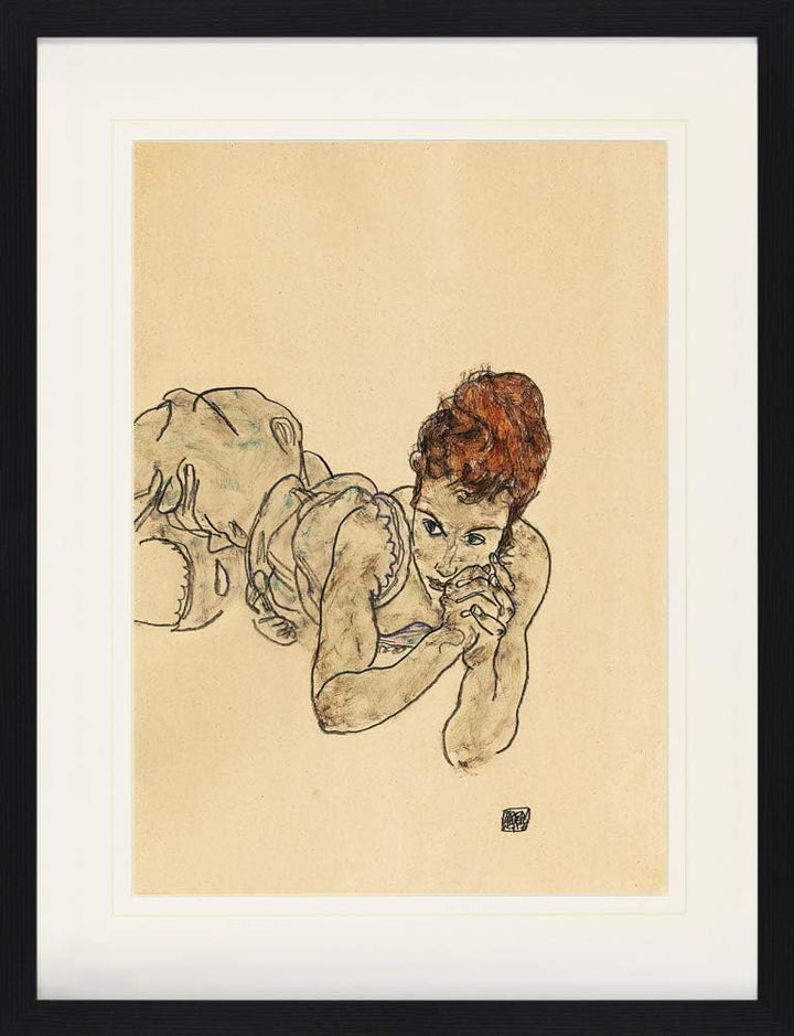 1art1 Egon Schiele Poster Liegende Frau, Zeichnung, 1917 Gerahmtes Bild Mit Edlem Passepartout | Wan