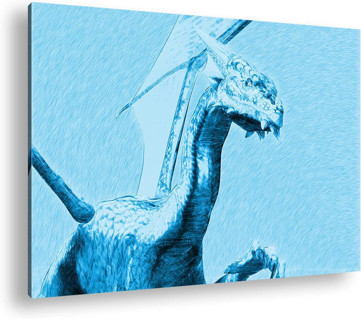 deyoli freundlicher Drache Format: 80x60 Effekt: Monocrome Blau als Leinwand, Motiv fertig gerahmt a