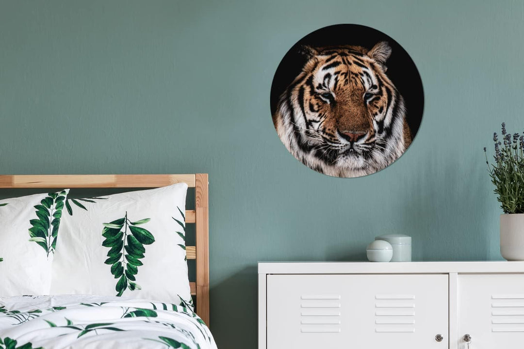 MuchoWow Wandbild Rund Wanddeko Deko Wohnzimmer Bilder 60x60 cm Tiger - Tiere - Orange, 60x60 cm