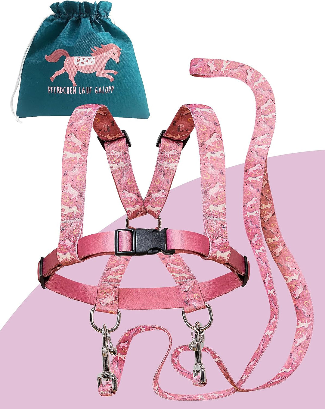 Jubi® Rosa Pferdeleine Kinder - grössenverstellbar für perfekten Sitz und Aufbewahrungsbeutel - Pfer