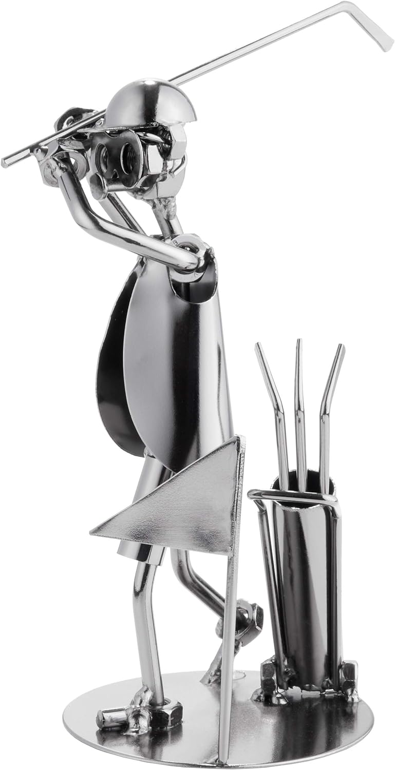 BRUBAKER Schraubenmännchen Golfer - Handarbeit Eisenfigur Metallmännchen Golf - Metallfigur Geschenk