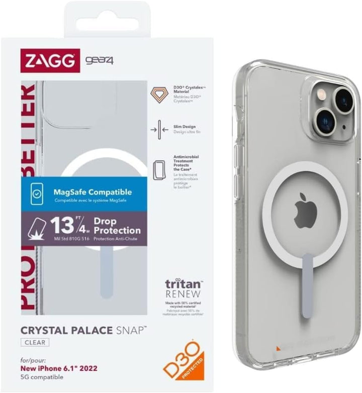 Gear4 ZAGG Crystal Palace Snap Case - Clear iPhone Case, D30 Drop Protection (13ft/4m), Anti-Vergilb