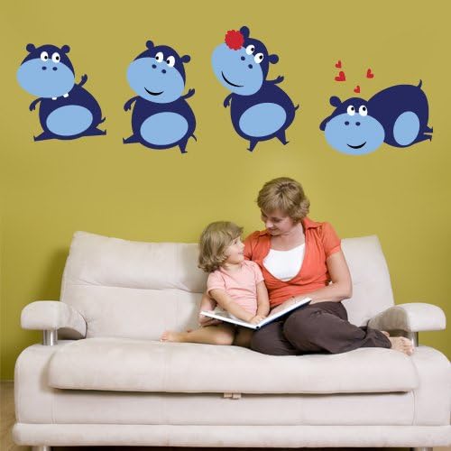Wandkings Nilpferde mit Herzchen Wandsticker XL Sticker Set, 8 Aufkleber, Gesamtfläche, 130 x 45 cm