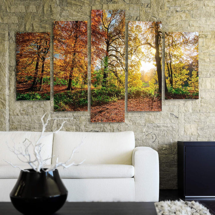 Bilder Modern Landschaft 5 Teilig Design Art Herbst Blätter Bäume bunt 100x70 cm Deco panel 100x70 c