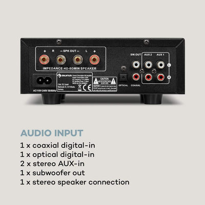 auna AMP-2 DG Stereo-Hifi-Verstärker - 2 x 50 Watt RMS, Bluetooth, 2 x Digital-In: optisch & coaxial