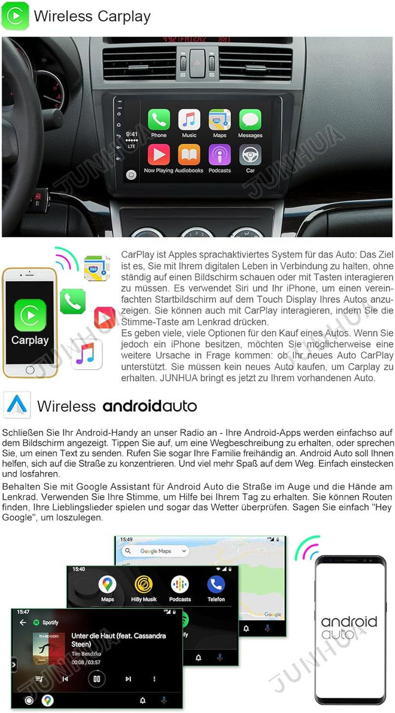JUNHUA Android 12 Autoradio Stereo 2G RAM+32G ROM für Mazda 6 GH1 GH2 2007-2013 Low-End, mit 1280x80