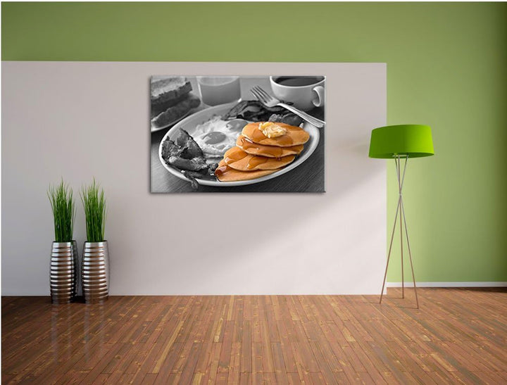 Leckere Pancakes zum Frühstück schwarz/weiss Format: 100x70 auf Leinwand, XXL riesige Bilder fertig