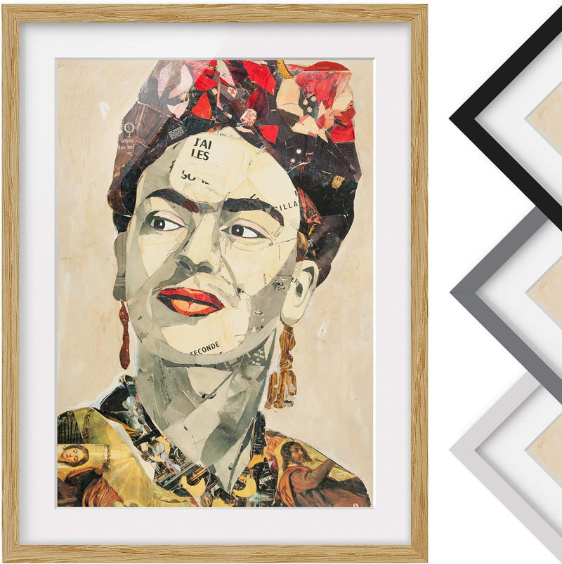 Bild mit Rahmen - Frida Kahlo - Collage No.2 - Rahmenfarbe Eiche, 40 x 30 cm 40cm x 30cm Eiche, 40cm