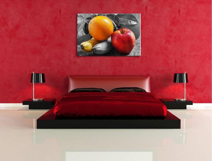 Apfel, Banane, Orange und Co. schwarz/weiss Format: 100x70 auf Leinwand, XXL riesige Bilder fertig g