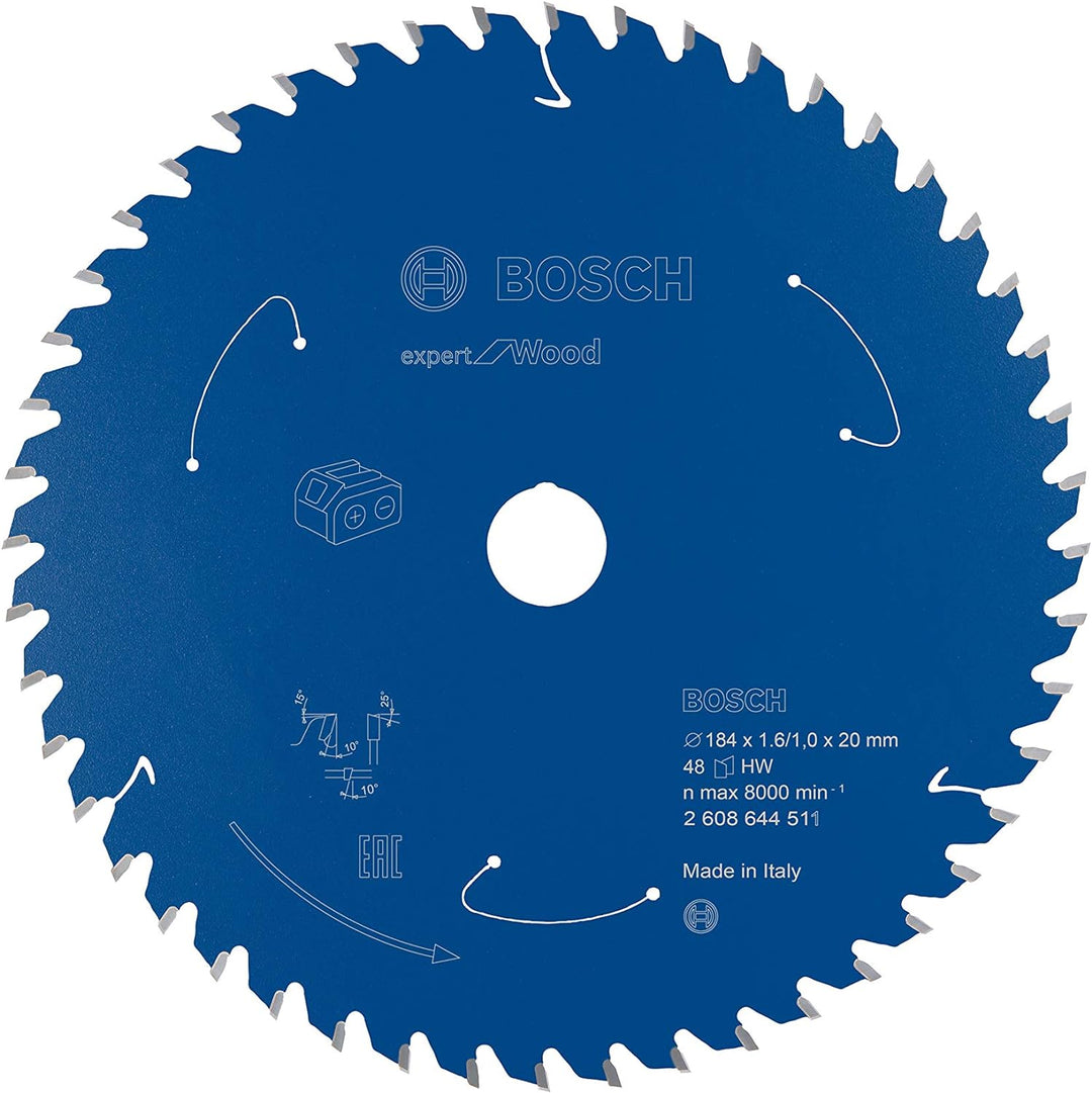 Bosch Accessories 1x Kreissägeblatt Expert for Wood (Holz, Sägeblatt Ø 184 x 20 x 1,6 mm, 48 Zähne,