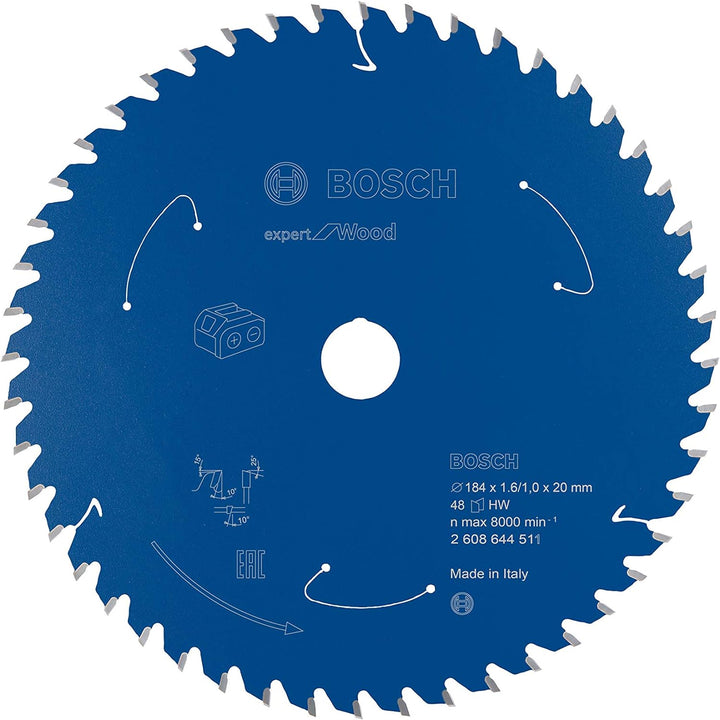 Bosch Accessories 1x Kreissägeblatt Expert for Wood (Holz, Sägeblatt Ø 184 x 20 x 1,6 mm, 48 Zähne,