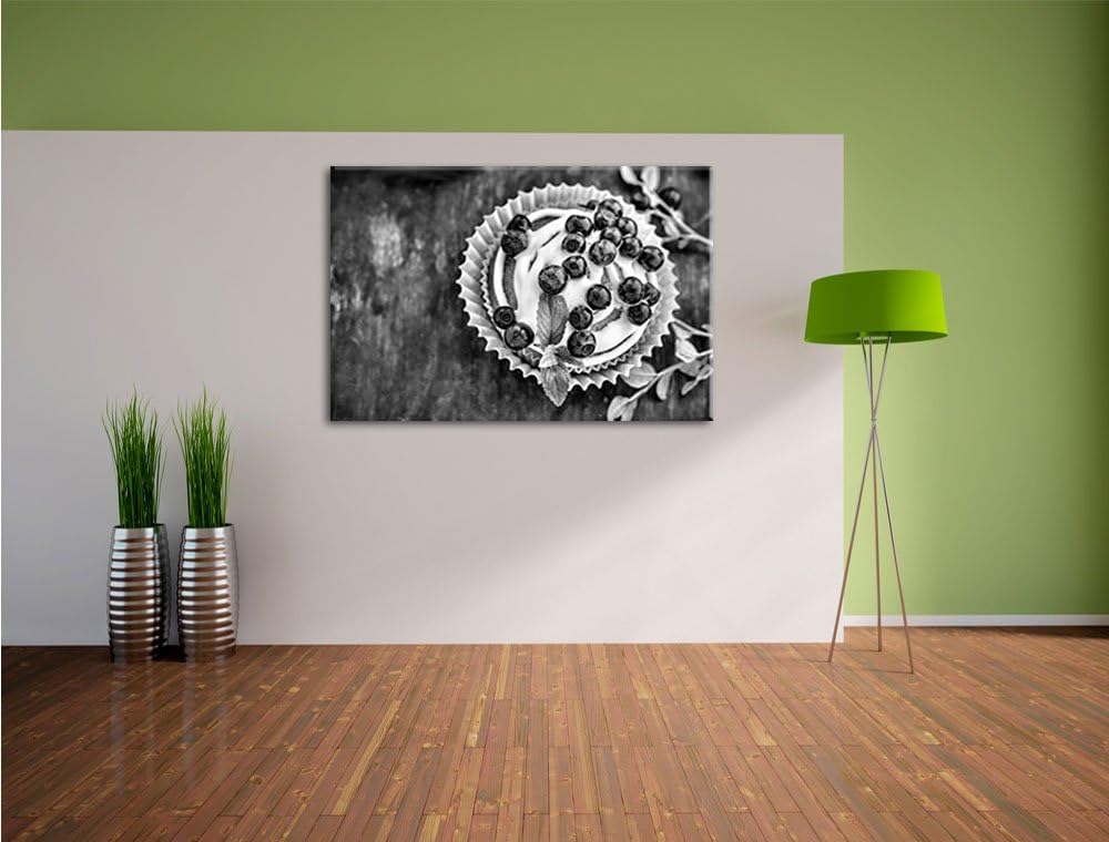 Pixxprint Heidelbeercupcake / 100x70cm Leinwandbild bespannt auf Holzrahmen/Wandbild Kunstdruck Deko