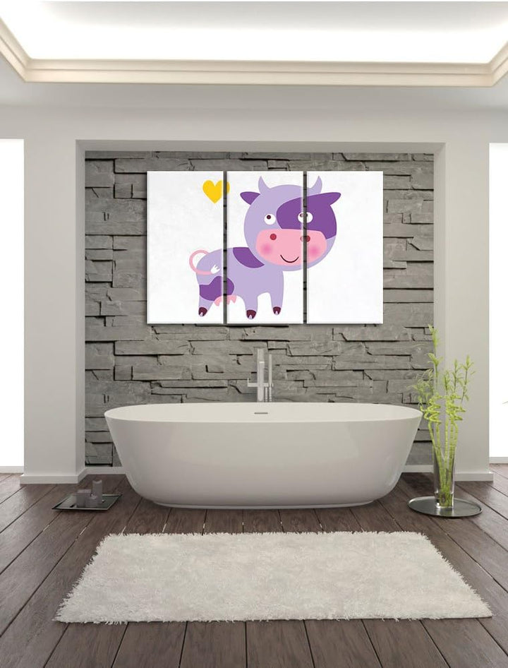 Pixxprint Niedliche Kuh weiss 3-Teiler Leinwandbild 120x80 Bild auf Leinwand