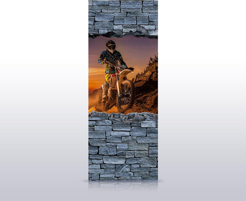 wandmotiv24 Türtapete 3D Extreme Biker- grobe Steinmauer 80 x 200cm (B x H) - Dekorfolie selbstklebe