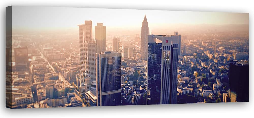 Feeby Vlies Leinwandbild Skyline Frankfurt am Main Deutschland 150x50 cm Wanddeko Design Kunstdruck