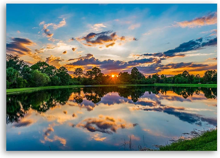 Feeby Vlies Leinwandbild Sonnenuntergang Natur 120x80 cm Wanddeko Design Kunstdruck Zimmerdeko Bilde