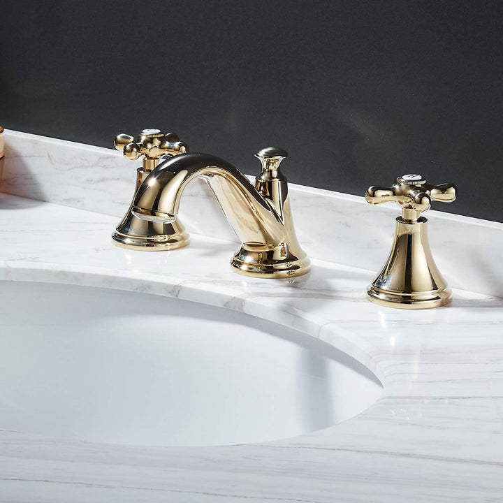 3 Loch Bad Waschbecken Armatur Gold Poliert 2 Griff Weit Verbreitet Waschtischarmatur Mischbatterie