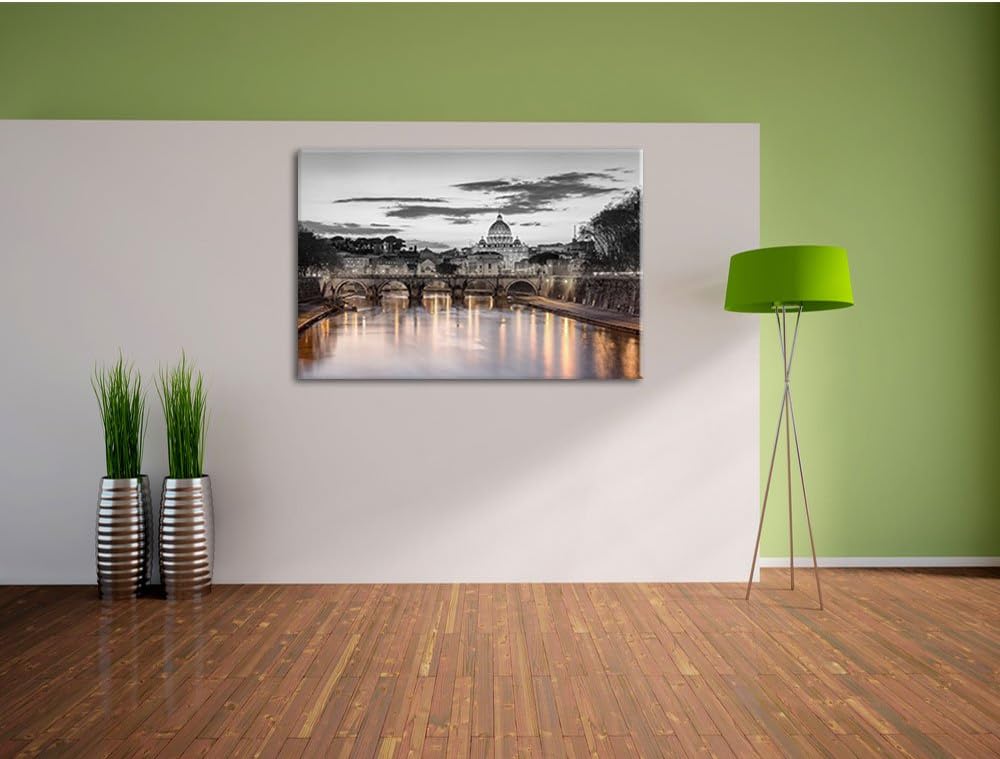 Nachtansicht der Basilika St. Peter in Rom B&W Detail, Format: 100x70 auf Leinwand, 100x70