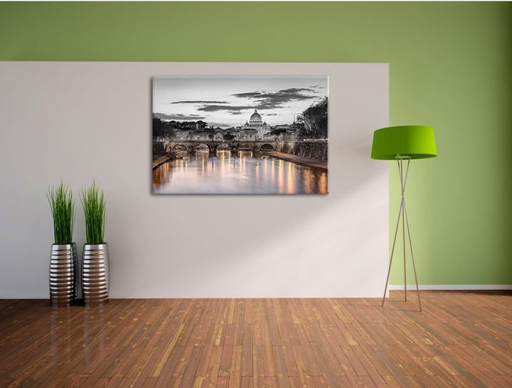 Nachtansicht der Basilika St. Peter in Rom B&W Detail, Format: 100x70 auf Leinwand, 100x70