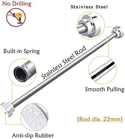 EC Breath ausziehbare Duschvorhangstange, Teleskopstange aus Edelstahl, edelstahl, silber, 155-260cm