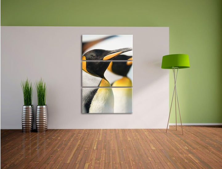 Pixxprint Pinguine 3-Teiler Leinwandbild 120x80 Bild auf Leinwand