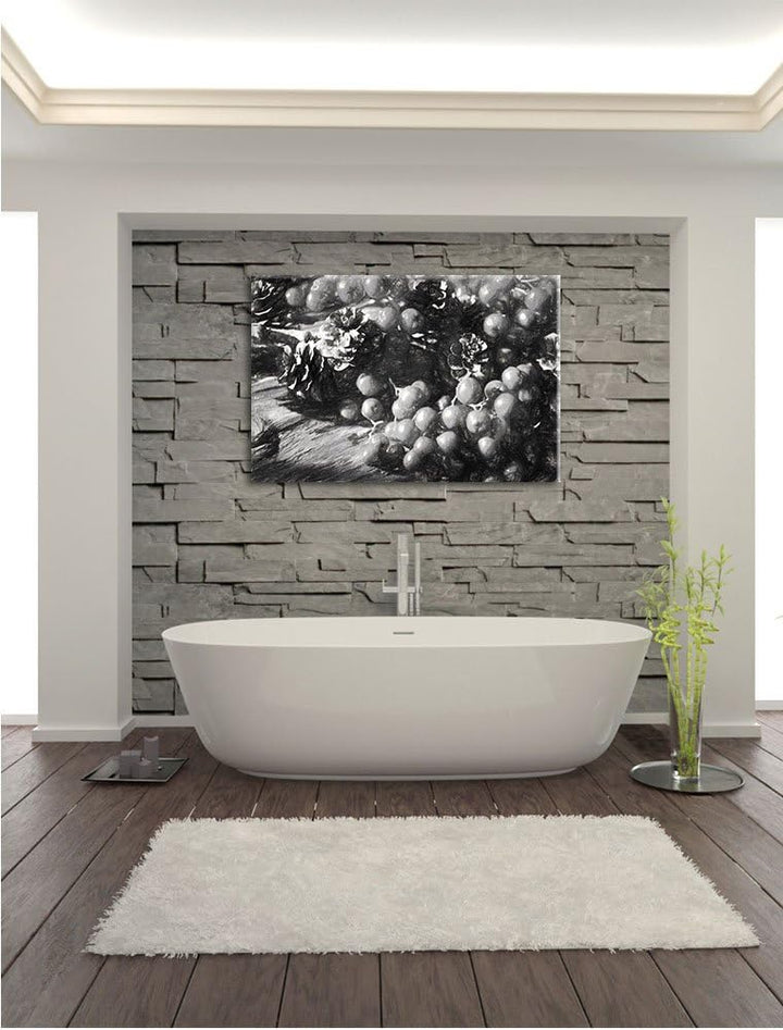 Pixxprint Vogelbeeren und Tannenzapfen Kunst als Leinwandbild/Grösse: 100x70 / Wandbild/Kunstdruck/f