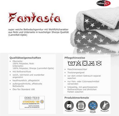 CelinaTex Fantasia Bettwäsche 200 x 200 cm 3teilig Nicki Bettbezug Sherpa Lammfell-Optik Bezug Stell