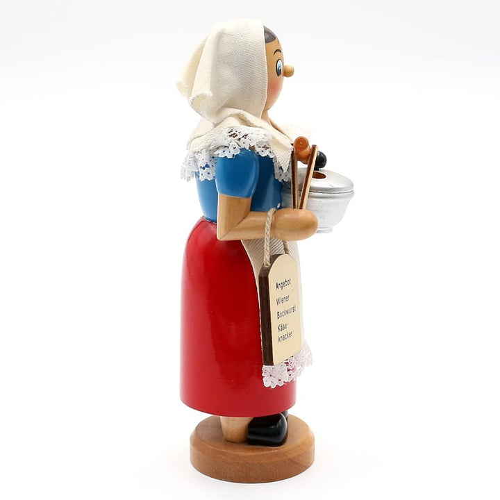Dekohelden24 Räucherfrau, De Würschtle Fraa, ca. 19 cm, mit rauchenden Wurstkessel, Holz, 18 cm, De