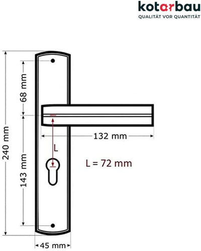 KOTARBAU® Türdrückerset 72 mm Langschild Patina Universal Modern 72 BB, 72 BB