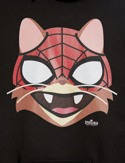 Marvel Jungen Spider-man: Miles Morales Katzen-kapuzenpullover mit Grossem Gesicht, Schwarz, S