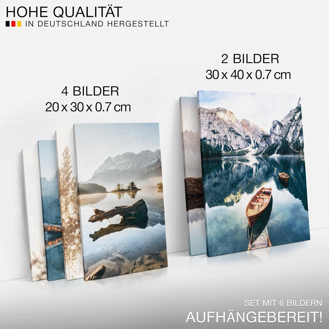 Novart Bilder Set - AUFHÄNGFERTIG - KEIN EXTRA RAHMEN BENÖTIGT - See Berge Modern Natur - Wohnzimmer