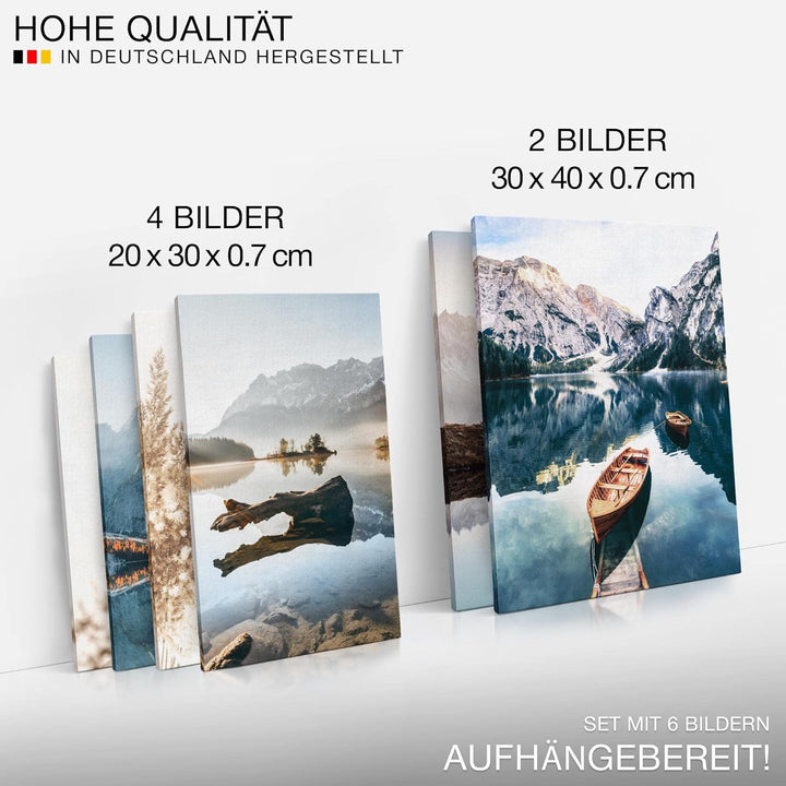 Novart Bilder Set - AUFHÄNGFERTIG - KEIN EXTRA RAHMEN BENÖTIGT - See Berge Modern Natur - Wohnzimmer