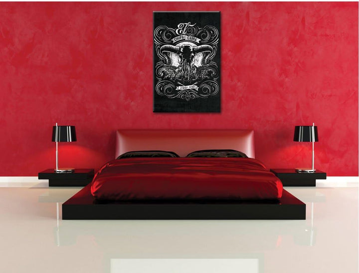 Dark Chupacabra skull black Bild auf Leinwand, XXL riesige Bilder fertig gerahmt mit Keilrahmen, Kun
